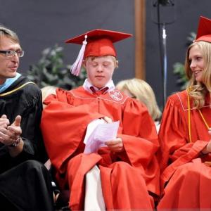 At commencement after presenting to my Fairview HS graduating class May 20 2012 at CU Boulder Events Center