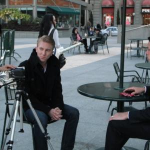 Anthony taking an interview on the set of Blindness shooting in downtown San Francisco California