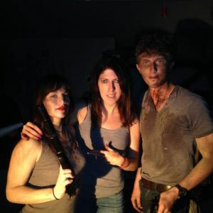 From left actress Jackie Pits Makeup Artist Jennifer Jefcoat and actor and Producer Anthony James on set for One Way Out