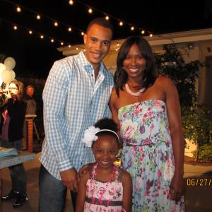 Brooke Singleton Sydelle Noel and Trai Byers on set of the film The Option Arm