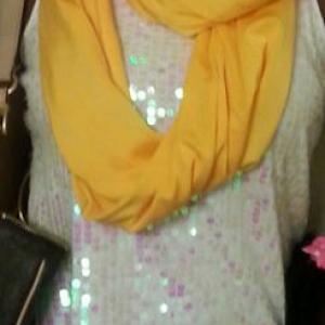 Brookelynn wearing her Bray Brookes customized designed yellow infinity scarf