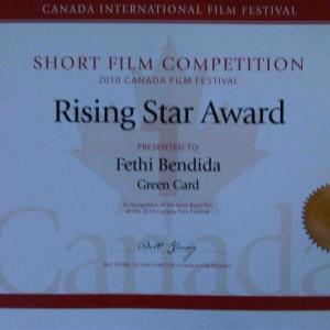 Fethi Bendida Won award at 2010 Canada International Film Festival THE GREEN CARD For best short film