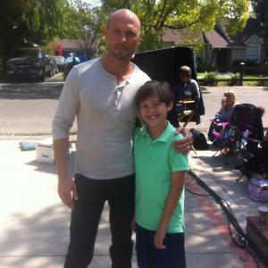 On set of feature film April Rain with actor Luke Goss