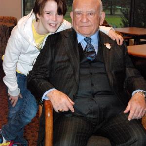 On the set of Home Alone: The Holiday Heist with Ed Asner.