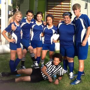 Alexandra Bartee, Max Minghella, Jean Whalen, Anna Enger, Harvey Guillen, Mark Lavery, and Eric Andre on the set of The Internship.