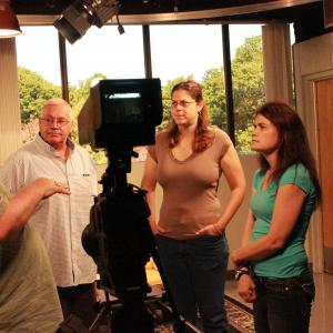 Greg Pursino discussing the show with Crew. LONG ISLAND FILMMAKERS TV SHOW, being shown on local Cable on Long Island NY. Greg is the Host and Creator of the show. Greg, Pete Pursino, Jodi Mendenfeld, Penny Palmer & Michael Clark.