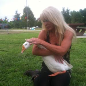 KT Hart and Goose Kevan who believes herslf to be a dog and who people call a duck!!