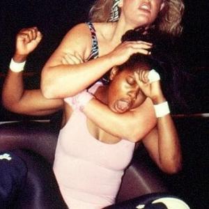 Pro Wrestler Olympia, finishes the match victoriously with a dynamic sleeper hold (Many many moons ago)