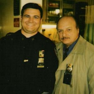 Michael Patrick McGill and Dennis Franz on the set of NYPD BLUE