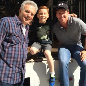 Carter with actor Tony Denison and director David McWhirter on set for Major Crimes