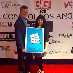 Actress/Writer, Sarah Levin and Director, Patrick Kanehann on the red carpet at the Woman Up Film Festival where our comedy short, A Good Catch, was screened.