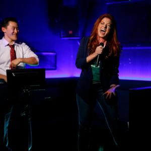 Rocking the mic with Debra Messing on Mysteries of Laura