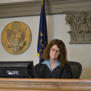 Kimberly J Richardson On the set of VANISHED as The Honorable Judge Ann Miller