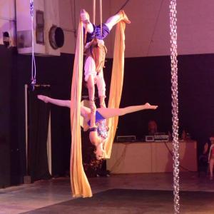 Snow White aerial circus show in Northridge, CA.