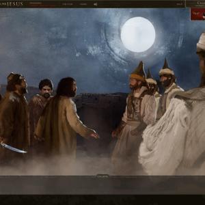 Art work from Nat geo Interactive Killing Jesus website  Malchus apprehends Jesus in the Garden