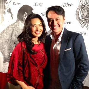 Working the red carpet with The Lady In Red, friend and actress Jane Park Smith - Dive premiere, Hollywood, Apr 2015.