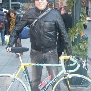John Mancini as a Bicycle Messenger on the set of 