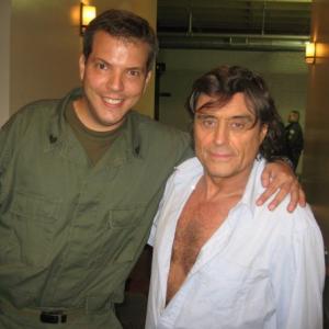 John Mancini as a Soldier on the set of Kings with actor Ian McShane