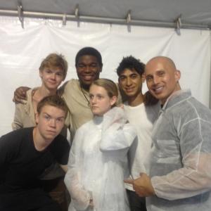 Giovanni Silva as Lab Tech 7 on the set of Maze Runner with Will Thomas Dexter and Alex