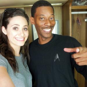 Emmy Rossum and Dontrail Brinson on the set of 