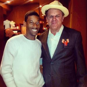 Dontrail Brinson with John C Riley at the Wreck It Ralph after party in Hollywood CA