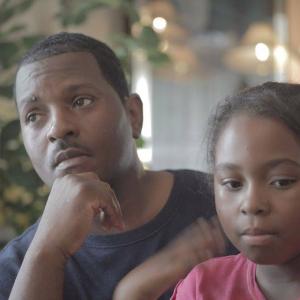 McKenzie as Young Joy on set with her real dad for Chi Voices A Poetic Film Series