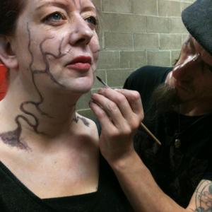 Getting make up done for the Feature film Death Walks