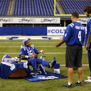 Still of Adam Vinatieri, Aziz Ansari and Anthony Castonzo in Parks and Recreation (2009)