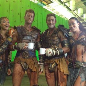 Cynthia Addai Robinson and Dan Feuerriegel with Stunt Doubles Taran Howell and Ashlee Fidow on Spartacus War of the Damned