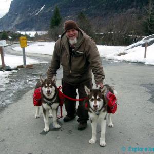 Myself Skadi and Freya  6 Months Old at Mendenhall Glacier Click LIKE on this Photo! Please enjoy her their Photos and Click LIKE on your Favorites!! Wearing Ruff Wear Backpacks httpimdbmerussellpeterson