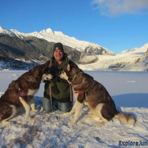 1 O'Clock Shadow! Skadi & Freya with Russell Josh Peterson in Juneau Alaska at Mendenhall Glacier - December 13, 2015. Thank you for your Kindness and Support!