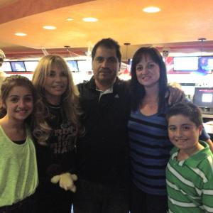 My family bowling with Dyan Cannon after filming at CBS Studios on 'Get Your Luv On.'