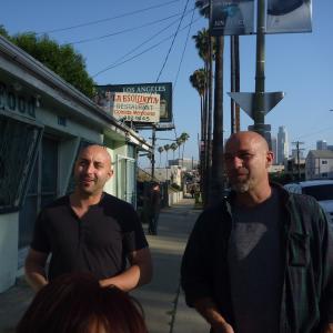 Dean Michael Smith and Kevin Gage on location for 'The Owl In Echo Park' in Los Angeles.