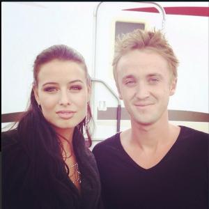 Nicole Alexandra Shipley and actor Tom Felton on set of TNT's Murder in the First (June 2014)