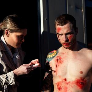 Getting bloodied up for a shoot