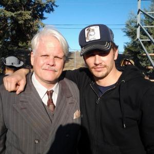 Brian Lally and James Franco on the set of Bukowski