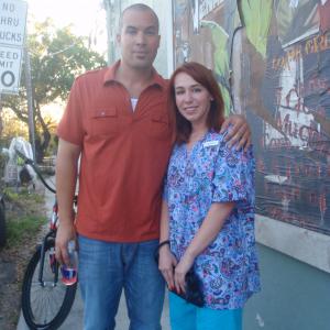 Coby Bell and Gisselle Gonzalez on the set of Burn Notice