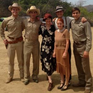 Partial cast of Bonnie and Clyde on set.
