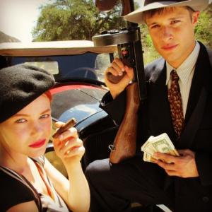 Ashley Hayes and Jim Poole on set of Bonnie and Clyde.