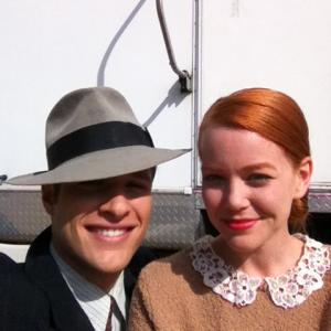 Ashley Hayes and Jim Poole on set of Bonnie  Clyde