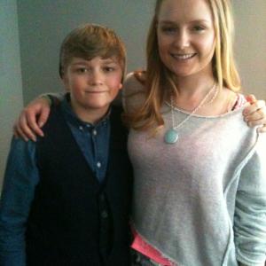 LIAM DICKINSON with EMMA GRABINSKY on set of THE HAUNTING HOUR Mrs Worthington