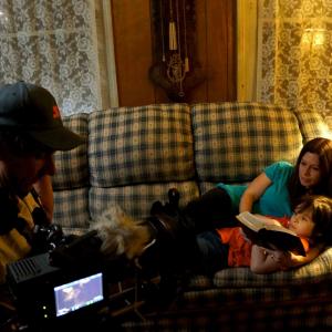 Heather Fairbanks as Mary and Walker Fairbanks as Young Nathan pictured with Director Ryan Davy in The Parricidal Effect