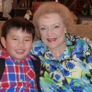 Albert Tsai with Betty White on set of Hot In Cleveland March 26 2014