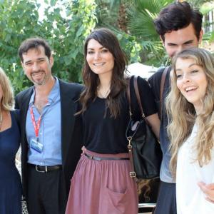 Dancing Dogs premier at Sitges International Festival os Fantastic Cinema of Catalonia. (Left to right) Jo Ann with the producer Juan Antonio Fernández and the actors: Sarah Tyler Shaw, Gabriela Sprunt and the director Giovanni Smets.