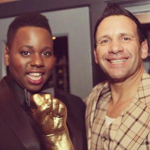 John Campbell-Mac with Alex Newell winning best supporting actor at The Toscars 2014