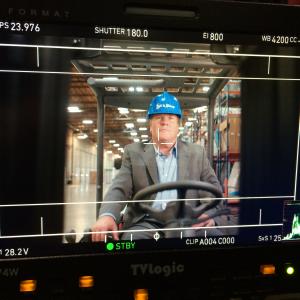 Driving the Forklift on the set of  Sit N Sleep  commercial Stunt Double for Larry Miller
