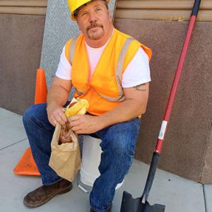 on the set of  Funny or Die  Construction Worker on his lunch break enjoying his Sub Sandwich