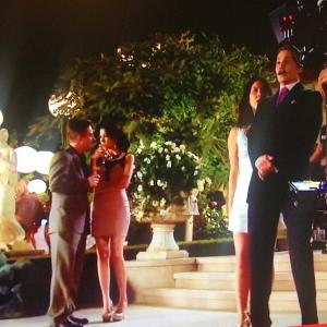 Still from a dance scene with Johnny Depp and Olivia Munn from the film the film Mortdecai
