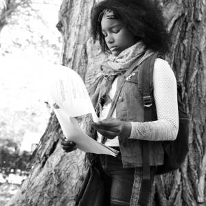 Aramé Scott studying her lines for Beyond The Passage.