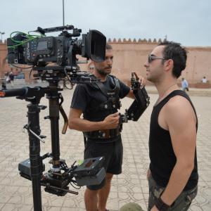 Director Aziz Tazi and Steadicam Operator Fernando Moléon discussing shots in Marrakesh, Morocco